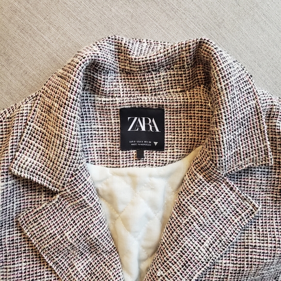Zara Tweed Puff Sleeve Belted Jacket Small - Picture 7 of 12